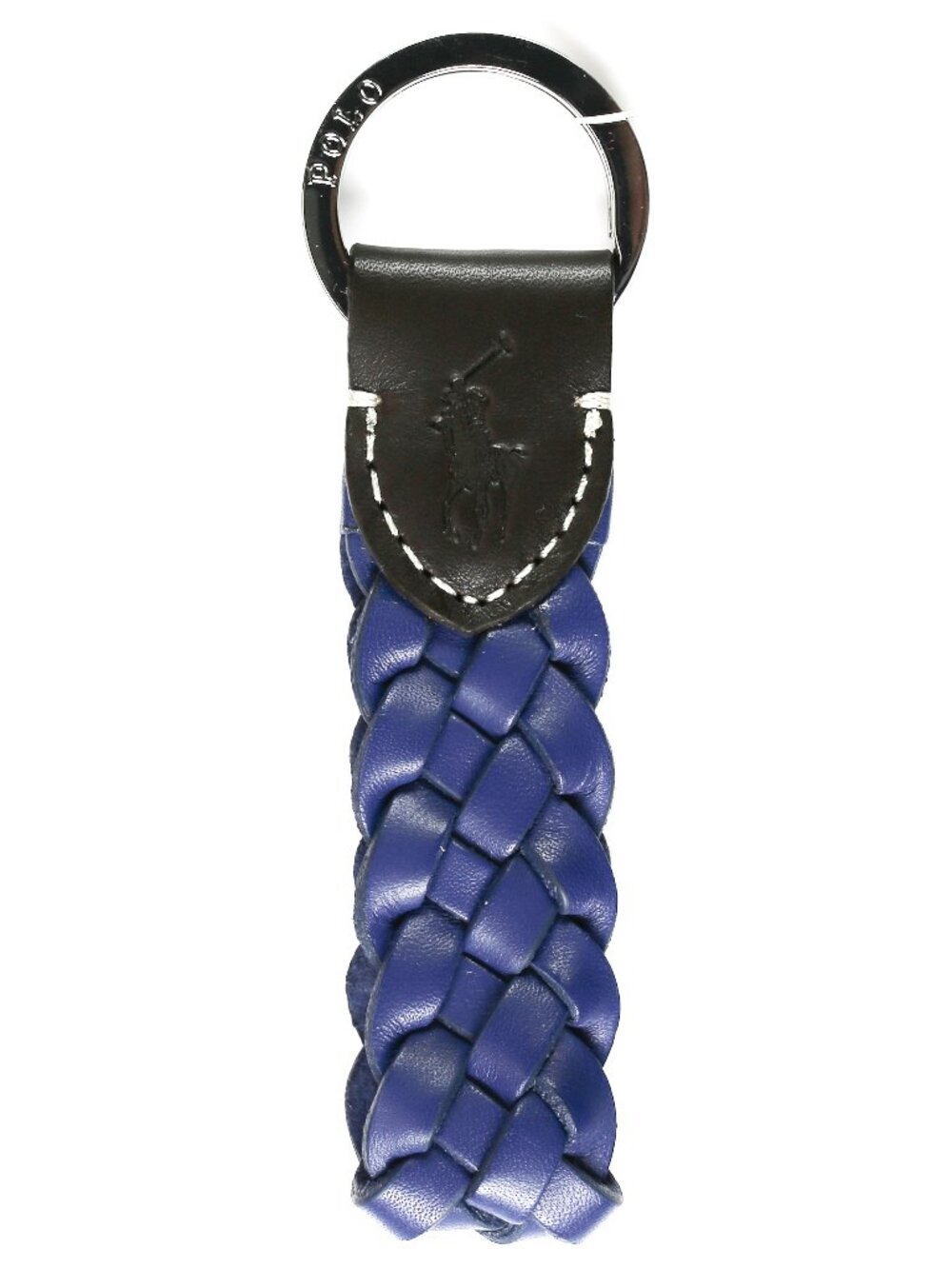 NWT Polo Ralph Lauren Braided Leather Keychain Key Fob Blue Silver Ring